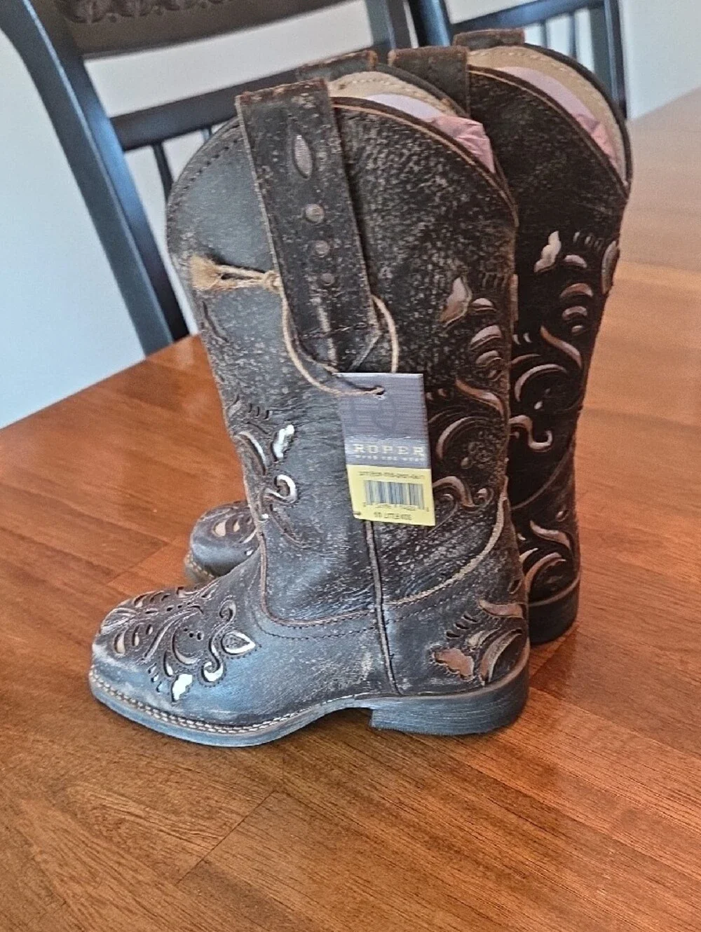 Roper Girls Belle Western Boots Metallic Silver Underlay